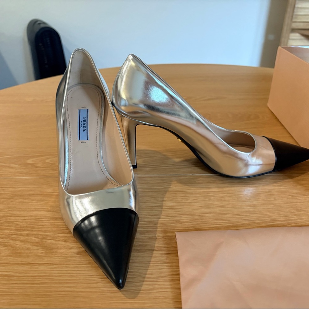 Prada Metallic Silver and Black Heels - Picture 2 of 8